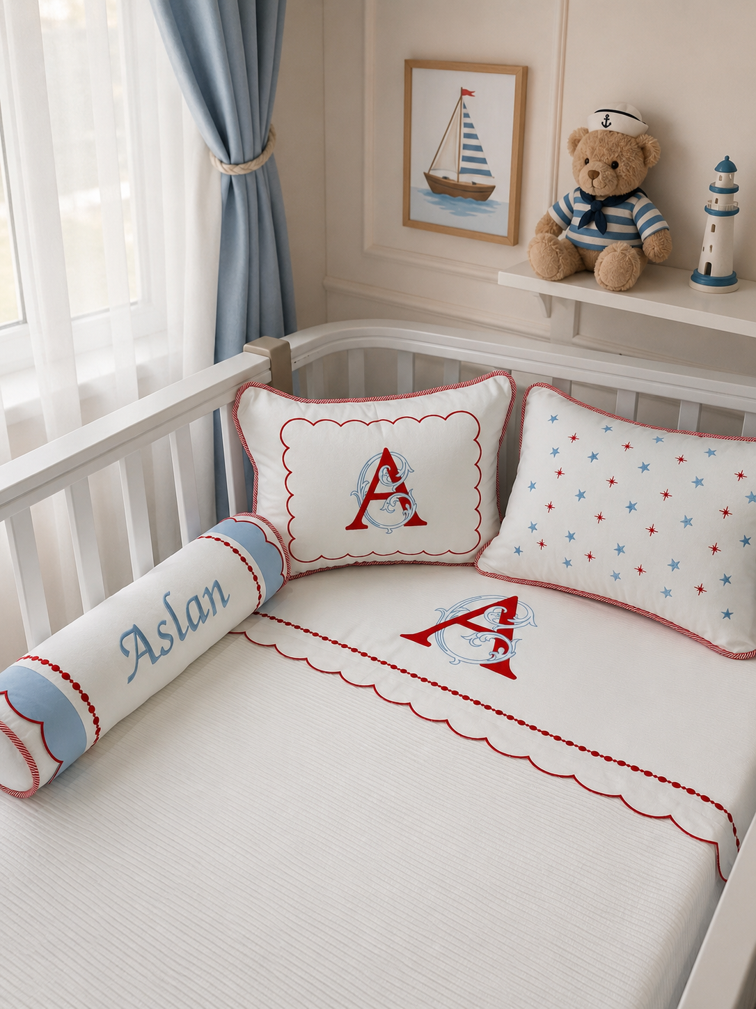 Pike takımı 6 parça beyaz fitilli pike - beyaz poplin 4