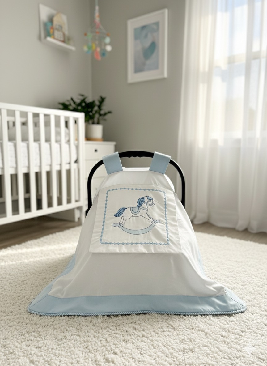 Puset örtüsü kapaklı mavi beyaz poplin 