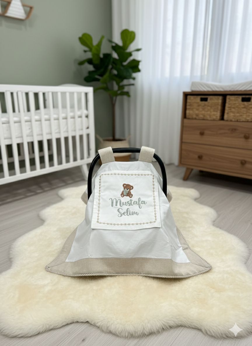 Puset örtüsü kapaklı model bej isviçre keten - beyaz poplin 2