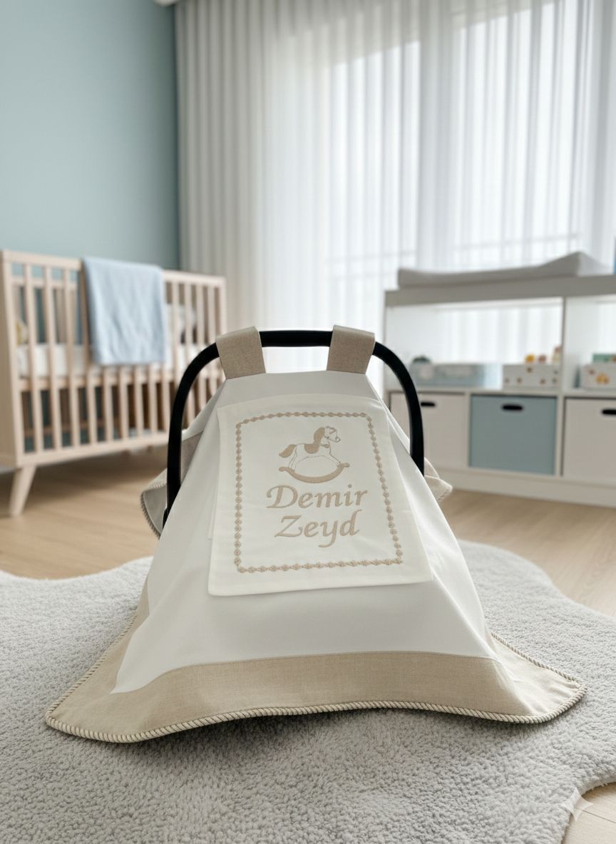 Puset örtüsü kapaklı model bej isviçre keten - beyaz poplin 3