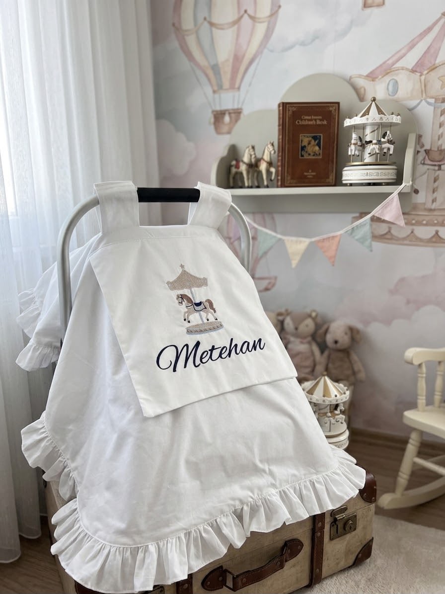 Puset örtüsü kapaklı model fırfırlı beyaz poplin 10
