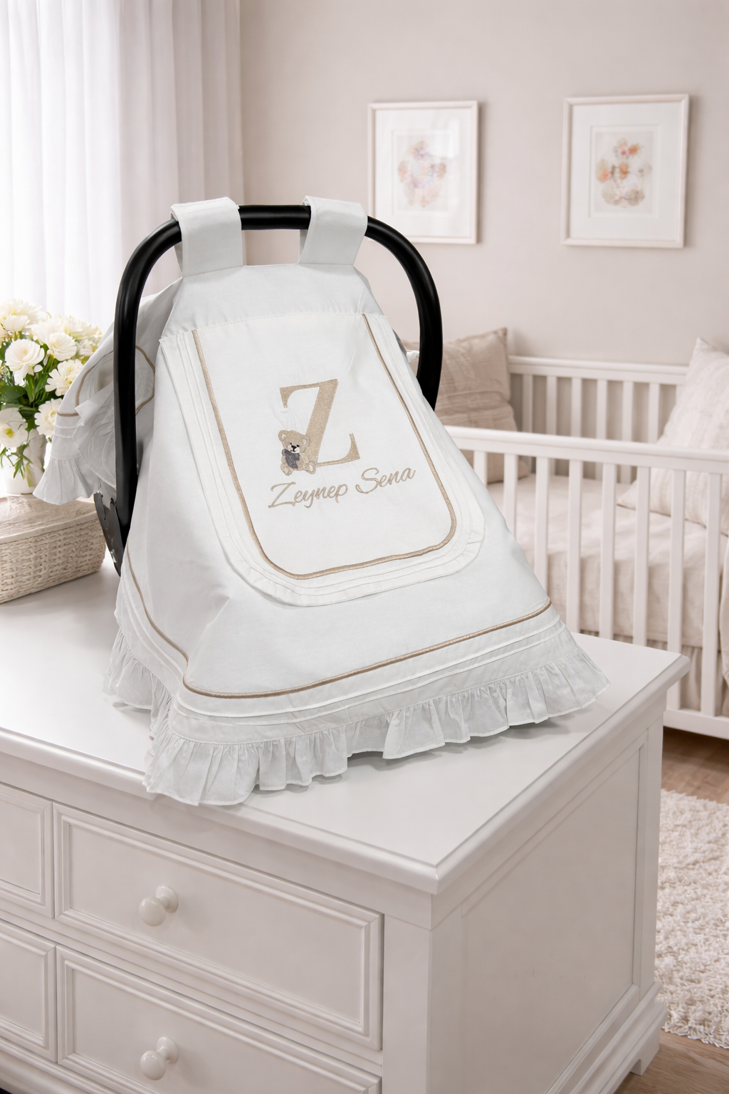 Puset örtüsü kapaklı model fırfırlı beyaz poplin 7