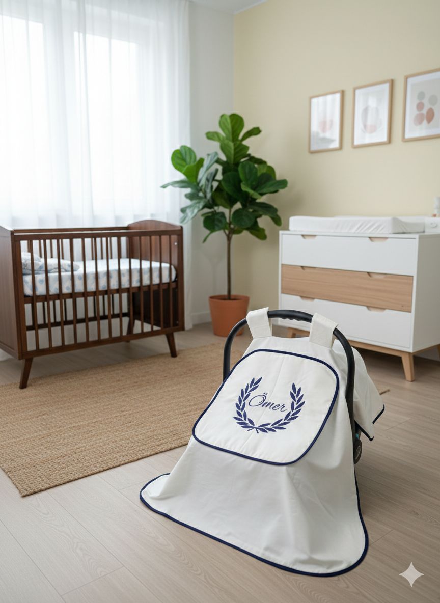 Puset örtüsü kapaklı model lacivert biyeli krem poplin 