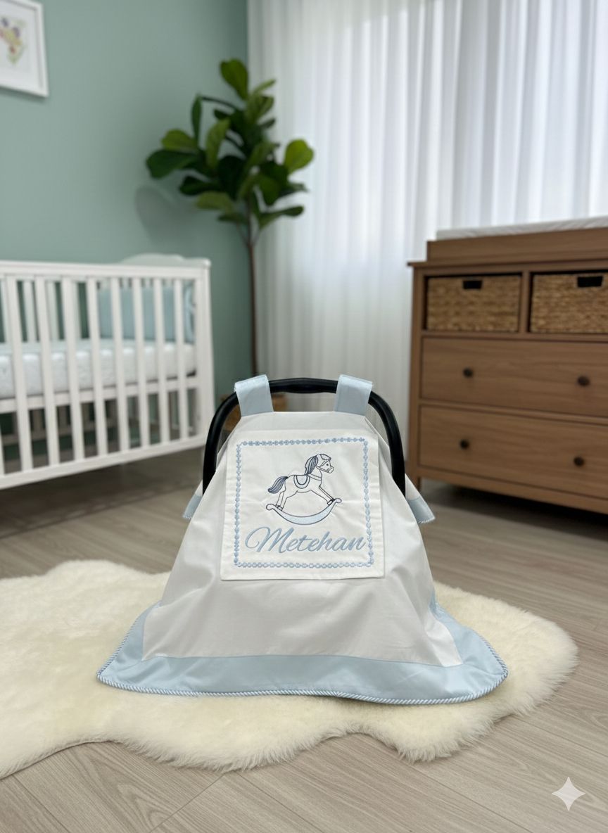 Puset örtüsü kapaklı model mavi beyaz poplin 2