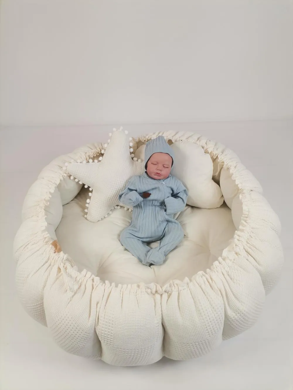 Yuvarlak babynest krem waffle pike - krem poplin
