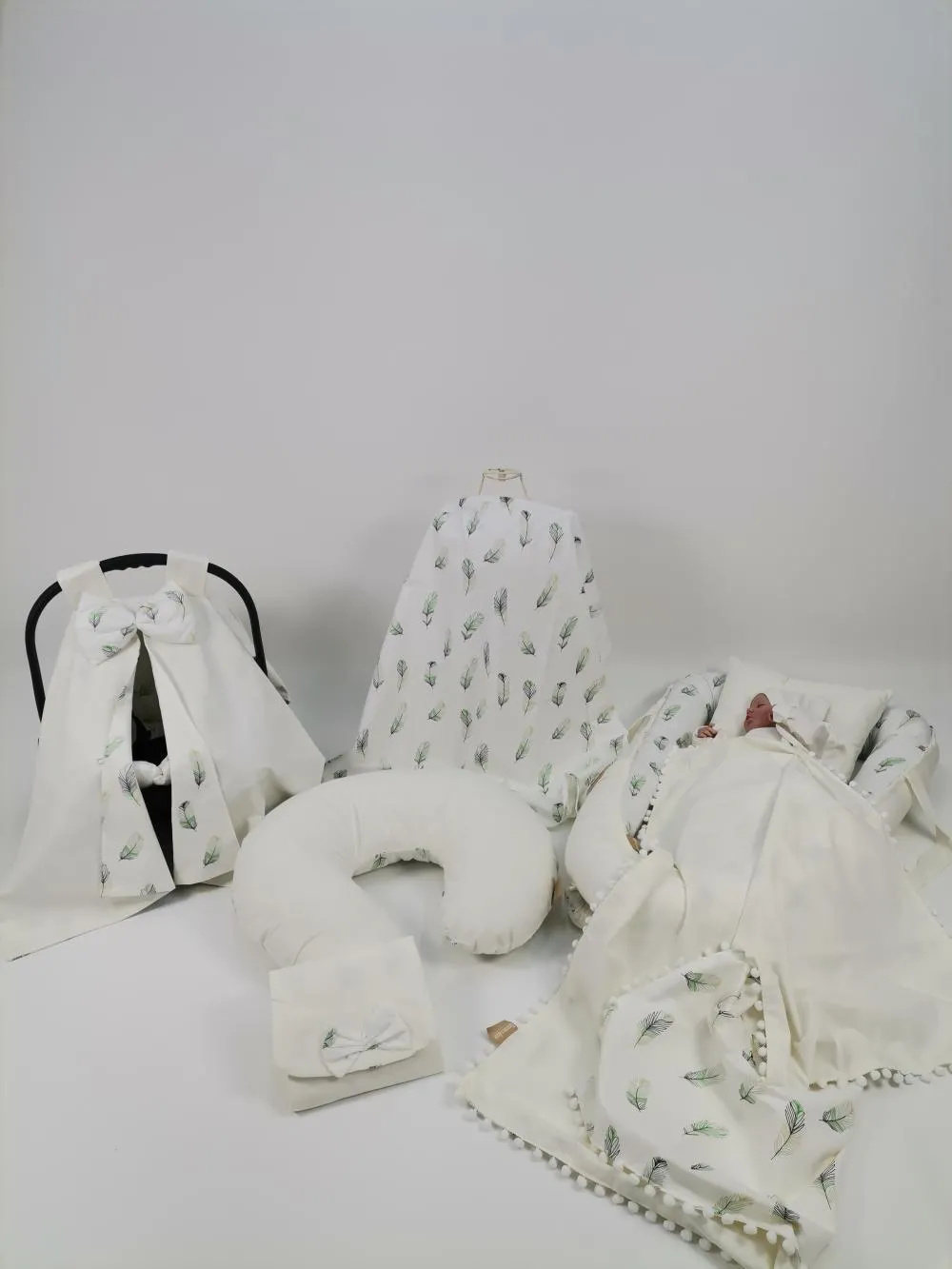 Babynest 8'li set krem poplin - yeşil tüylü poplin