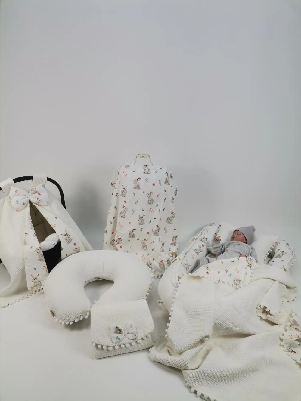 Babynest 8'li set krem waffle pike - tavşanlı müslin