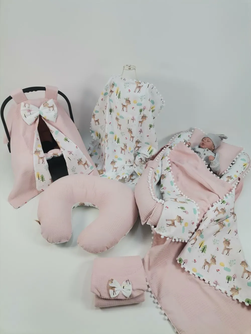 Babynest 8'li set pudra pembe waffle pike - karacalı müslin