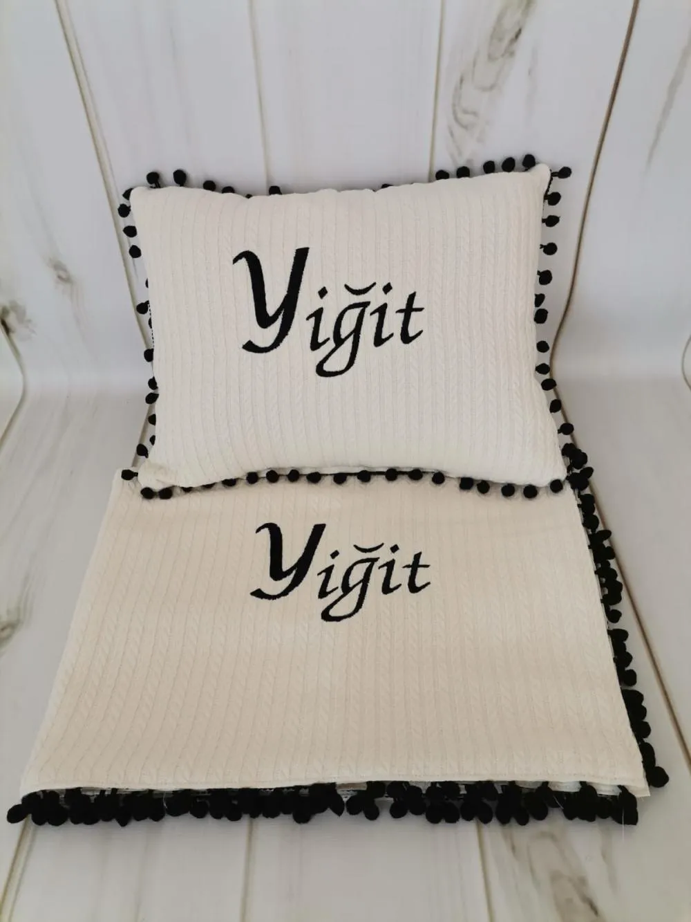 Battaniye ve yastık krem örgü pike - krem poplin 5