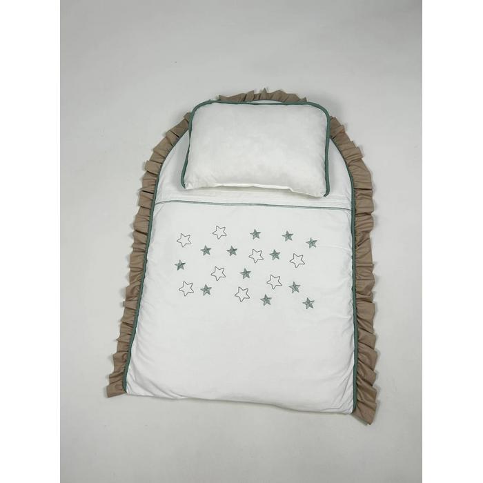 Alt açma matı fırfırlı nakış işlemeli beyaz poplin - bej poplin