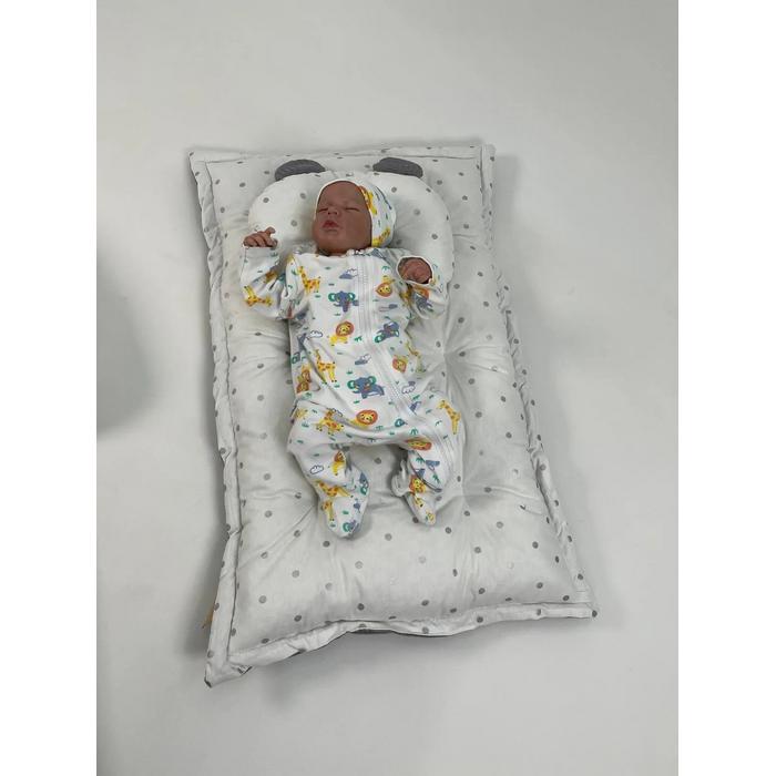 Alt açma matı ve yastığı koyu gri waffle pike - gri puantiyeli poplin