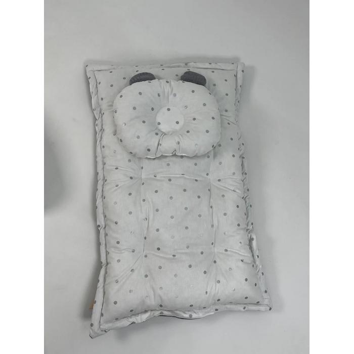 Alt açma matı ve yastığı koyu gri waffle pike - gri puantiyeli poplin