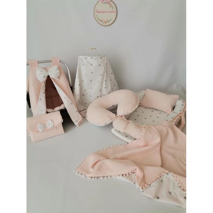 Babynest 8'li set somon waffle pike - gümüş kalpli poplin