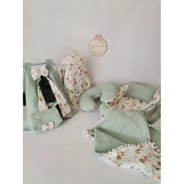 Babynest 8'li set yeşil waffle pike  karacalı müslin
