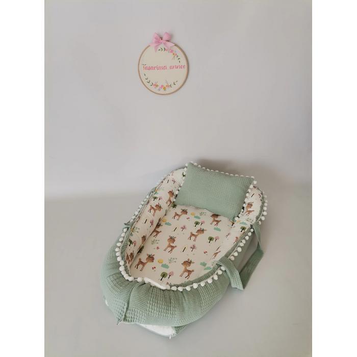 Babynest 8'li set yeşil waffle pike  karacalı müslin