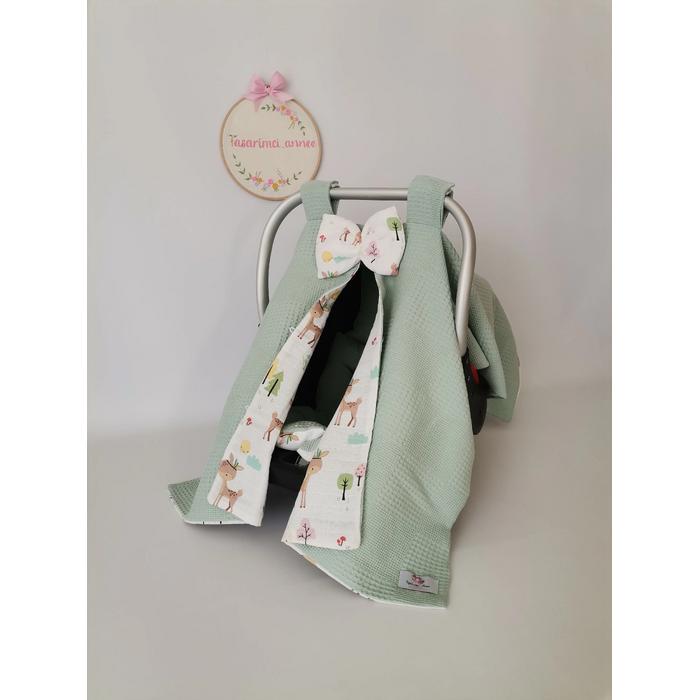 Babynest 8'li set yeşil waffle pike  karacalı müslin