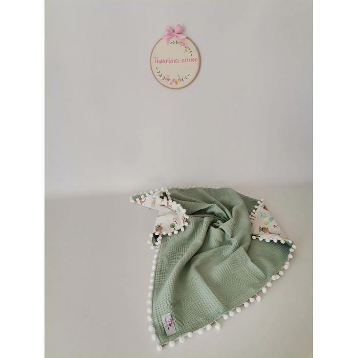 Babynest 8'li set yeşil waffle pike  karacalı müslin