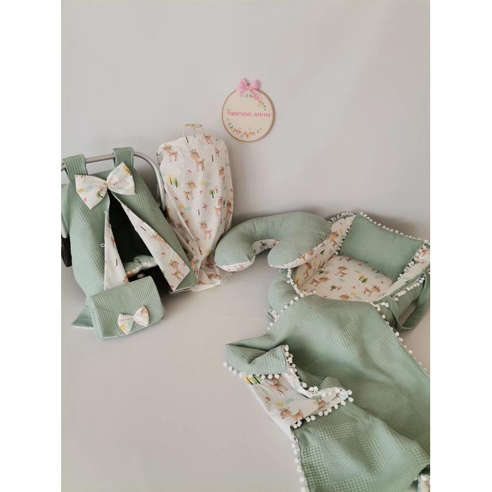 Babynest 8'li set yeşil waffle pike - karacalı poplin