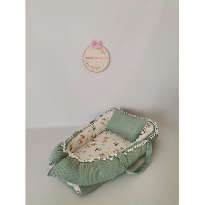 Babynest 8'li set yeşil waffle pike - karacalı poplin