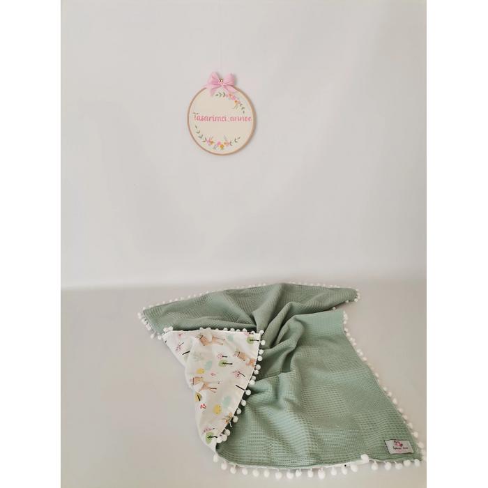 Babynest 8'li set yeşil waffle pike - karacalı poplin