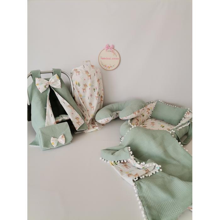Babynest 8'li set yeşil waffle pike - karacalı poplin