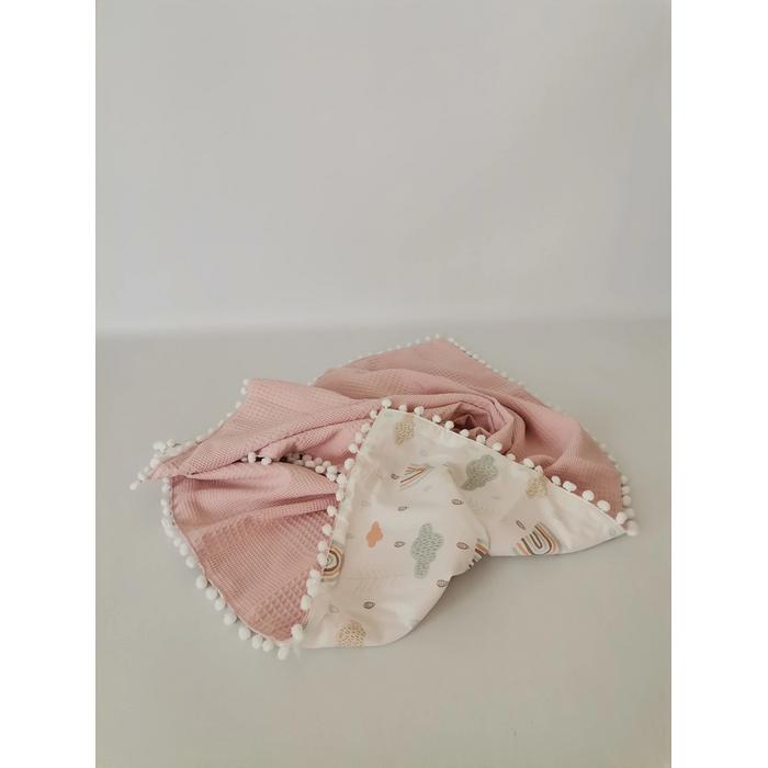 Battaniye pudra pembe waffle pike - gökkuşaklı poplin