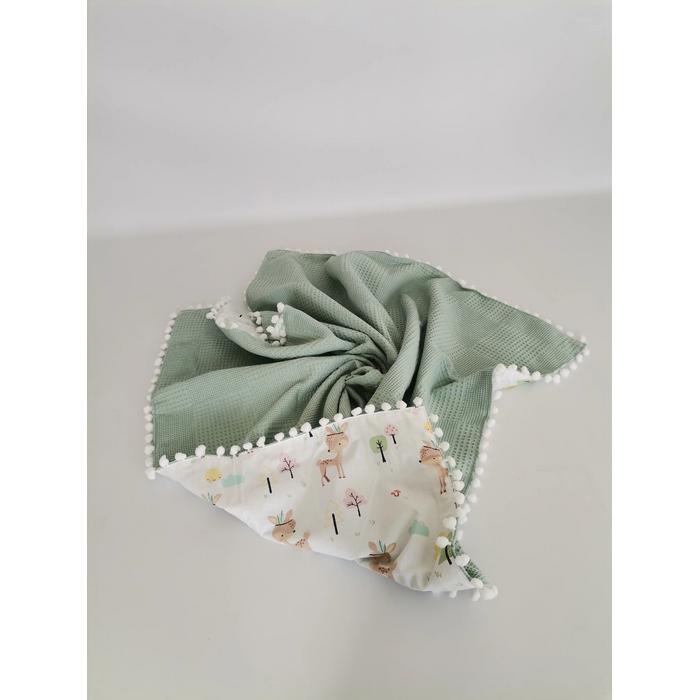 Battaniye yeşil waffle pike - karacalı poplin