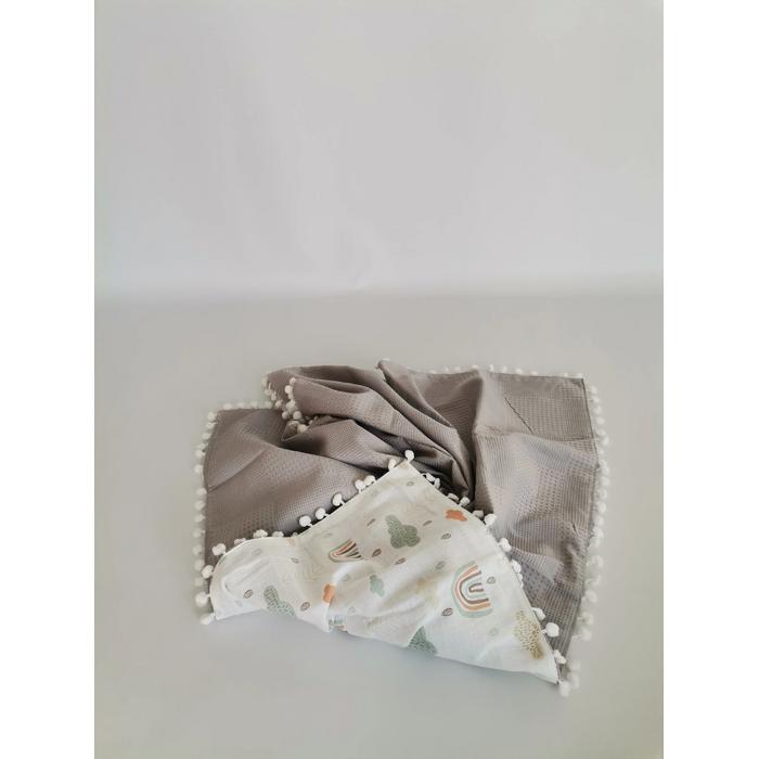 Battaniye gri waffle pike - gökkuşaklı müslin