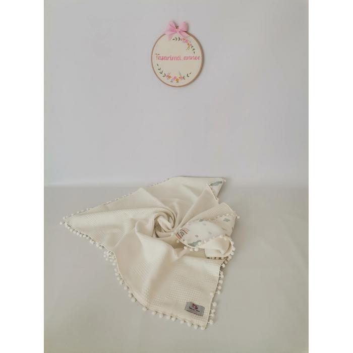 Battaniye krem waffle pike - gökkuşaklı müslin