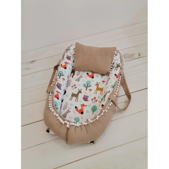 Babynest 8'li set bej waffle pike - hayvan figürlü müslin