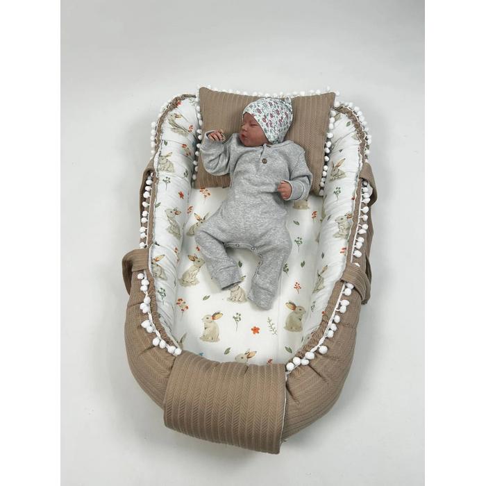 Babynest 8'li bej örgü pike - tavşanlı poplin