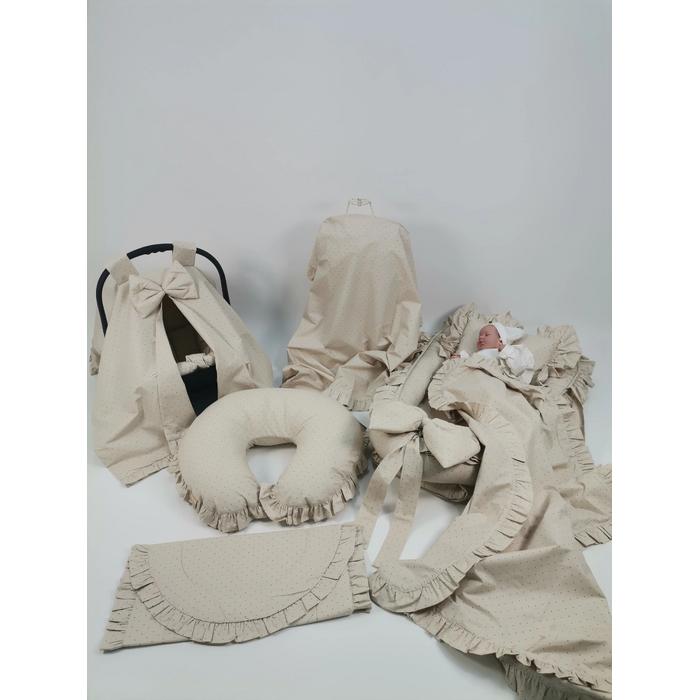 Babynest 8'li fırfırlı set bej zemin üstü kahve rengi puantiyeli poplin
