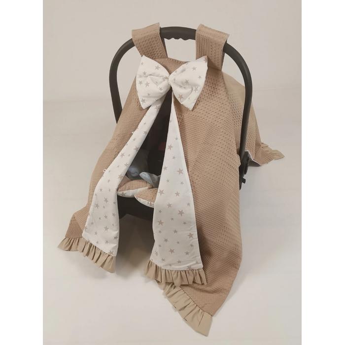 Babynest 8'li fırfırlı set bej waffle pike - beyaz üstü bej yıldızlı poplin