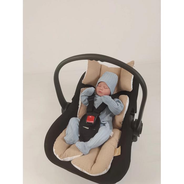 Babynest 8'li fırfırlı set bej waffle pike - beyaz üstü bej yıldızlı poplin