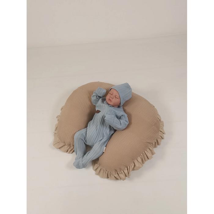 Babynest 8'li fırfırlı set bej waffle pike - beyaz üstü bej yıldızlı poplin