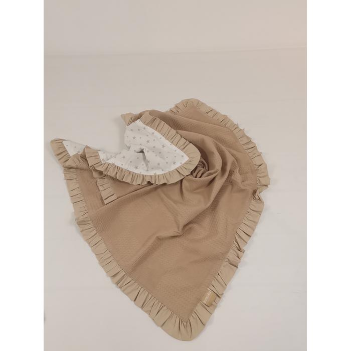 Babynest 8'li fırfırlı set bej waffle pike - beyaz üstü bej yıldızlı poplin