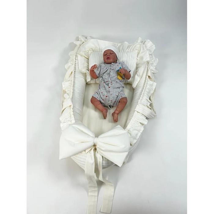 Babynest 8'li fırfırlı set krem örgü pike - krem poplin