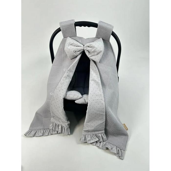 Babynest 8'li fırfırlı set koyu gri waffle pike - gri puantiyeli poplin 