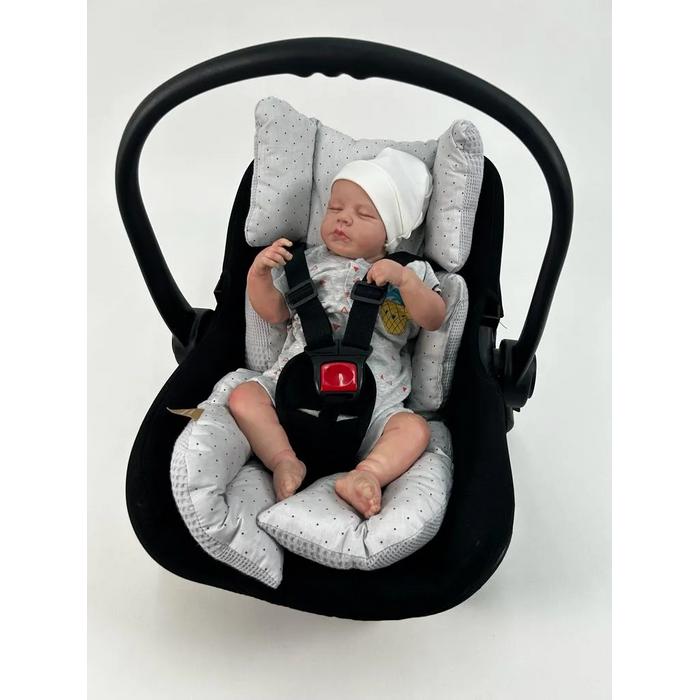 Babynest 8'li fırfırlı set koyu gri waffle pike - gri puantiyeli poplin 