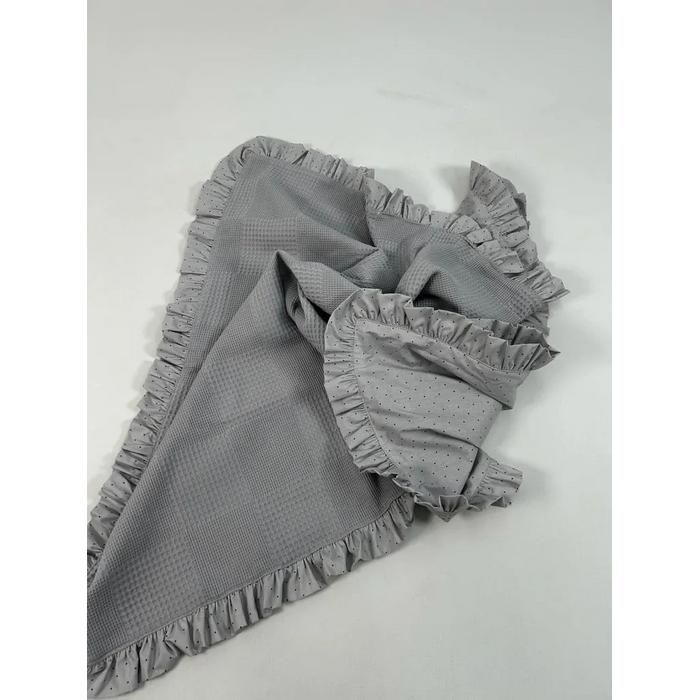 Babynest 8'li fırfırlı set koyu gri waffle pike - gri puantiyeli poplin 