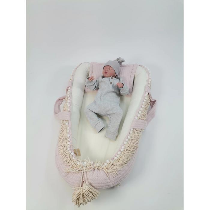 Babynest 8'li püsküllü set pudra örgü pike - krem poplin