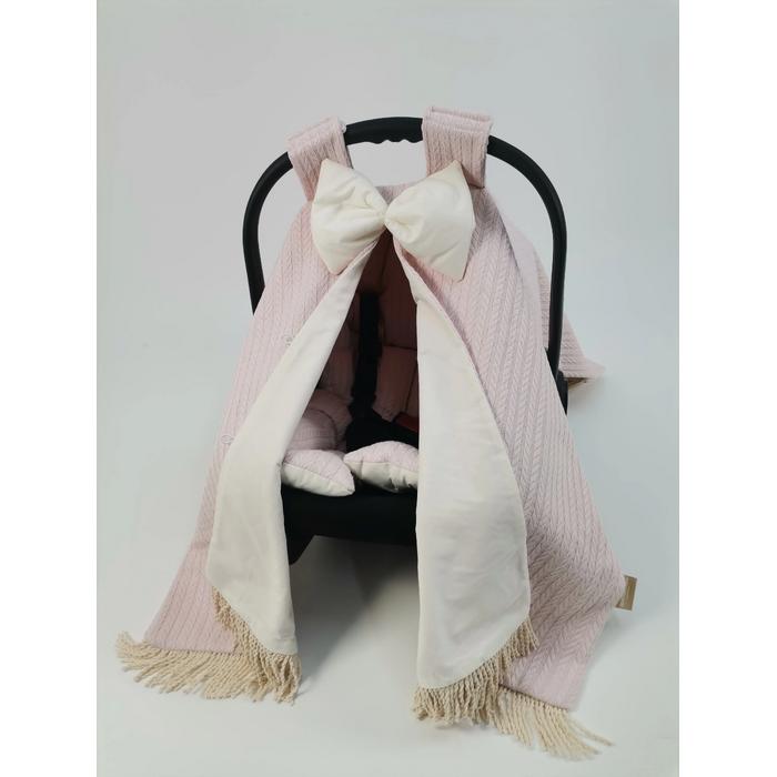 Babynest 8'li püsküllü set pudra örgü pike - krem poplin