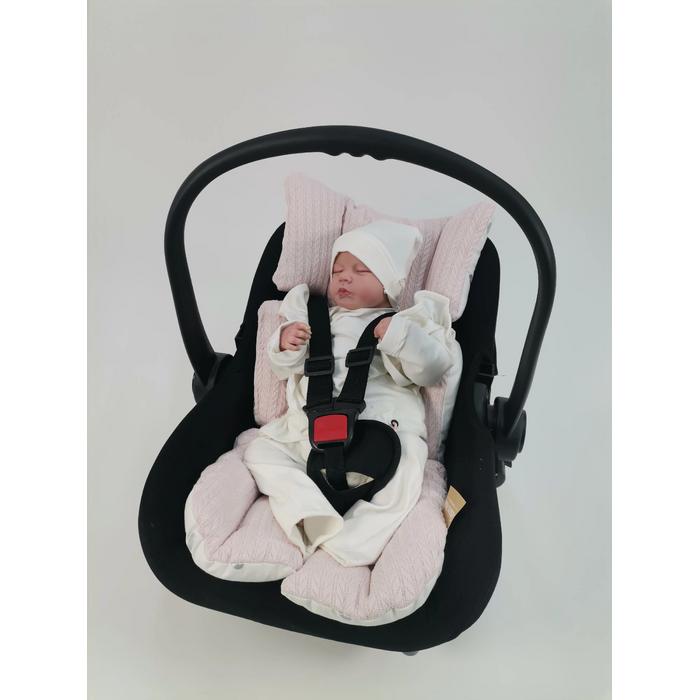 Babynest 8'li püsküllü set pudra örgü pike - gümüş kalpli poplin