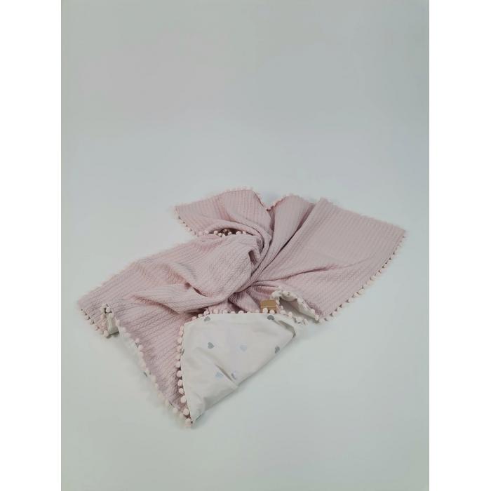 Babynest 8'li püsküllü set pudra örgü pike - gümüş kalpli poplin