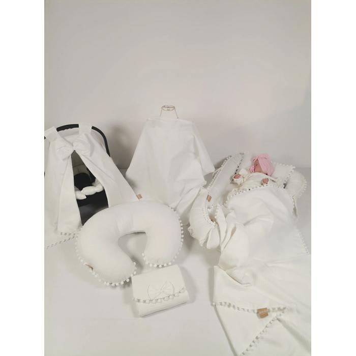 Babynest 8'li set beyaz waffle pike - beyaz poplin