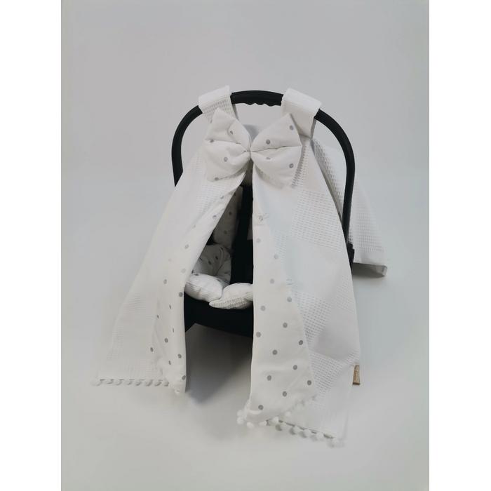 Babynest 8'li set beyaz waffle pike - gümüş puantiyeli poplin