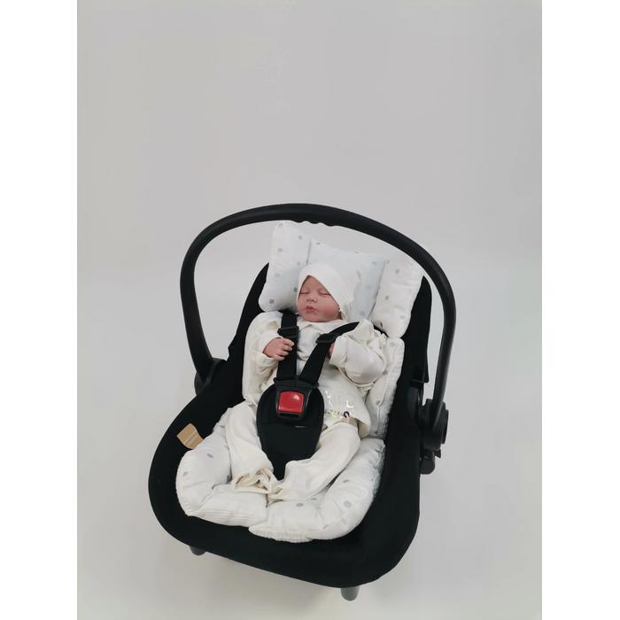 Babynest 8'li set beyaz waffle pike - gümüş puantiyeli poplin