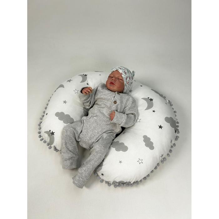 Babynest 8'li set beyaz waffle pike - gri aylı bulutlu poplin