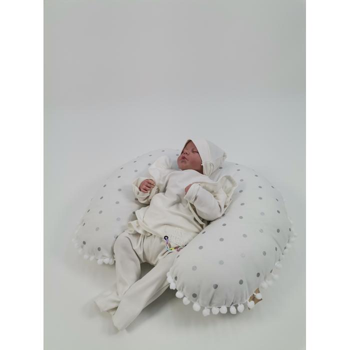 Babynest 8'li set beyaz waffle pike - gümüş puantiyeli poplin