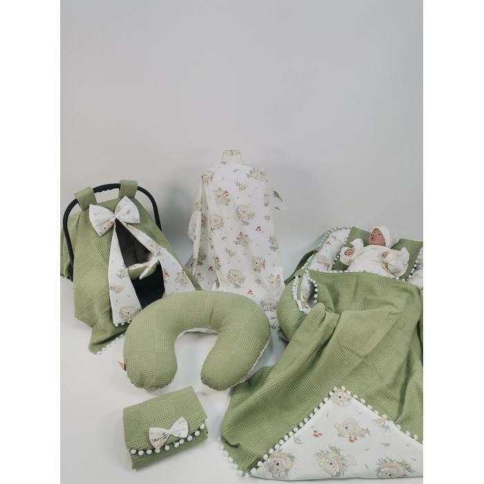 Babynest 8'li set fıstık yeşili waffle pike - koala poplin